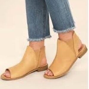 Musse & Cloud Tan Leather Peep Toe Slingback Ankle Booties Made in Spain Siz 7.5